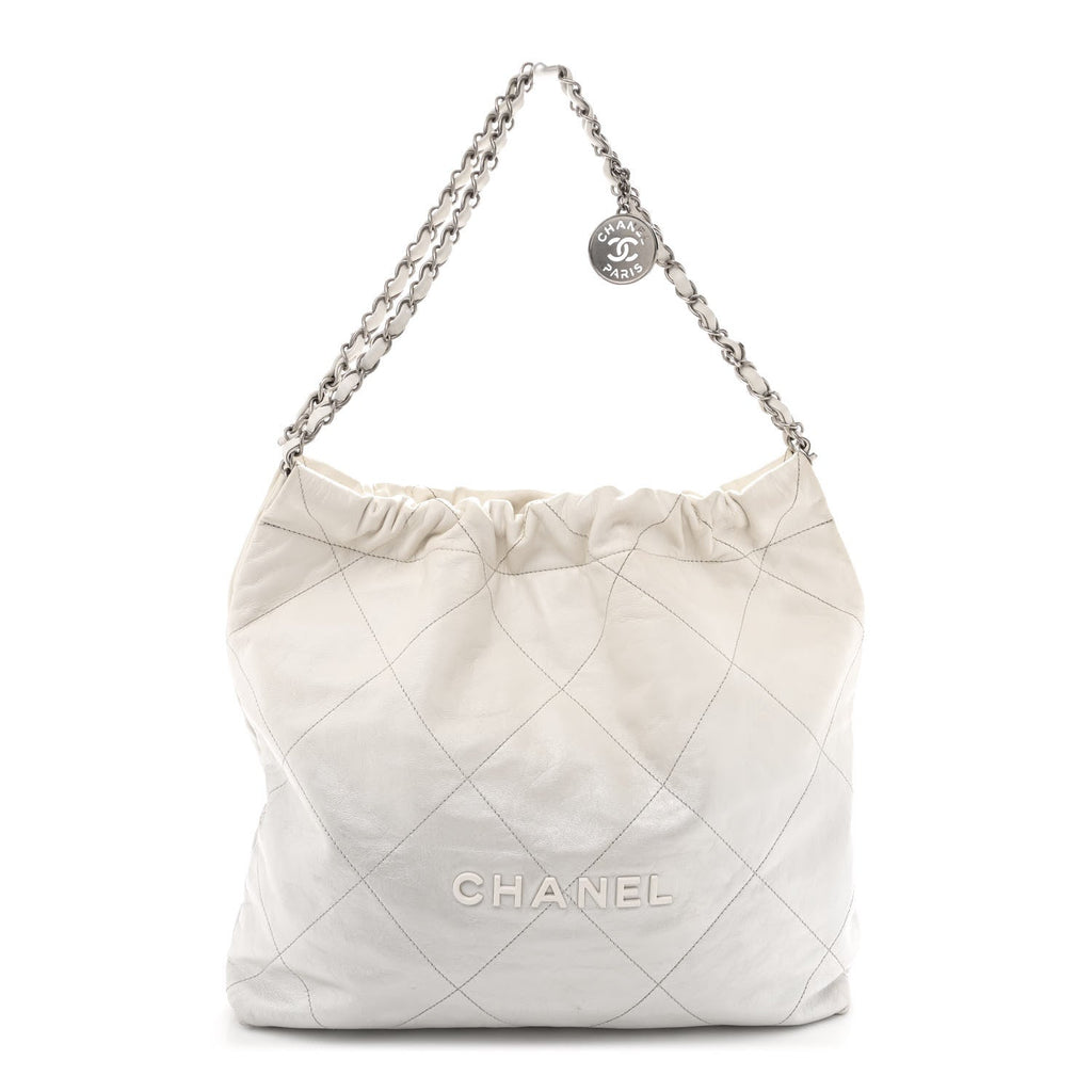 Metallic Shaded Calfskin Quilted Chanel 22 White Silver