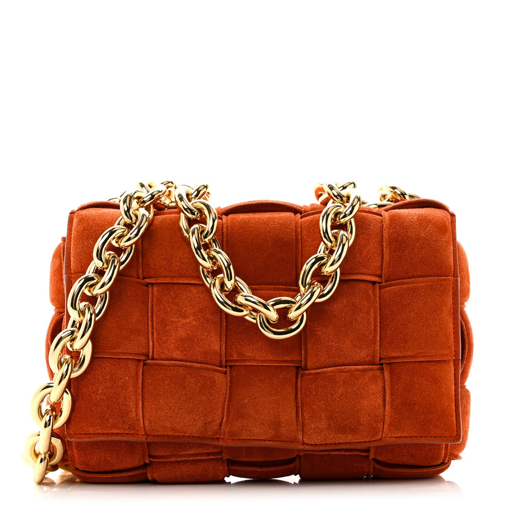 Suede Maxi Intrecciato Padded Chain Cassette Crossbody Bag Maple
