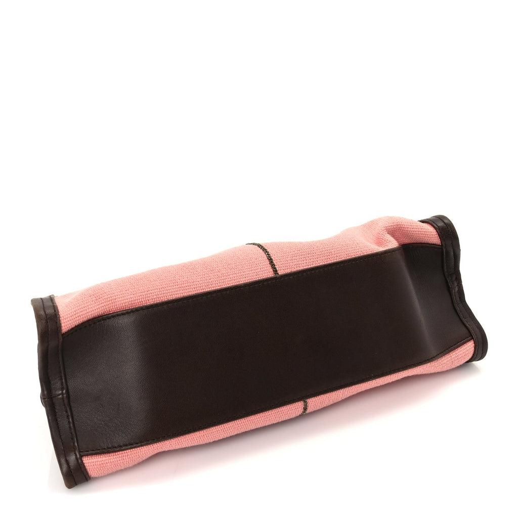 Canvas Calfskin Trimmed Shoulder Bag  Pink Brown