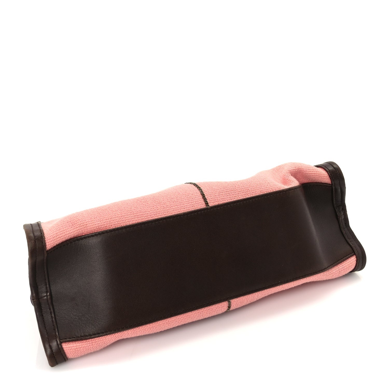 Canvas Calfskin Trimmed Shoulder Bag  Pink Brown