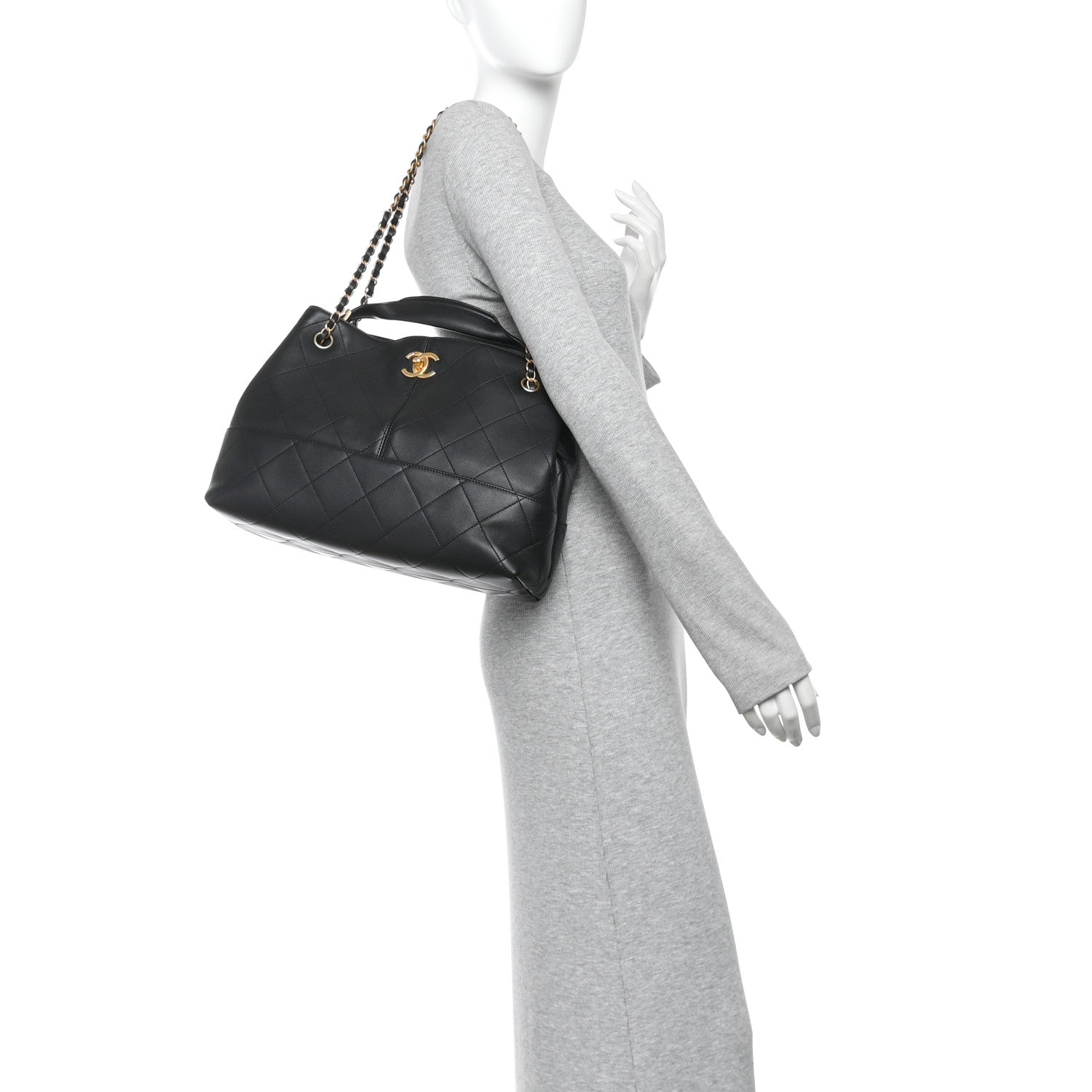 Calfskin Quilted Small Coco Base Shopping Bag Black