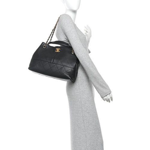 Calfskin Quilted Small Coco Base Shopping Bag Black