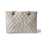 Chanel Medium White Grand Shopping Tote bag in Caviar Leather with silver Hardware