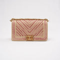 Chanel Medium Boy Flap Chevron Raffia & Leather Pink 2018