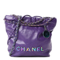 Shiny Calfskin Quilted Rainbow Mini Chanel 22 Purple