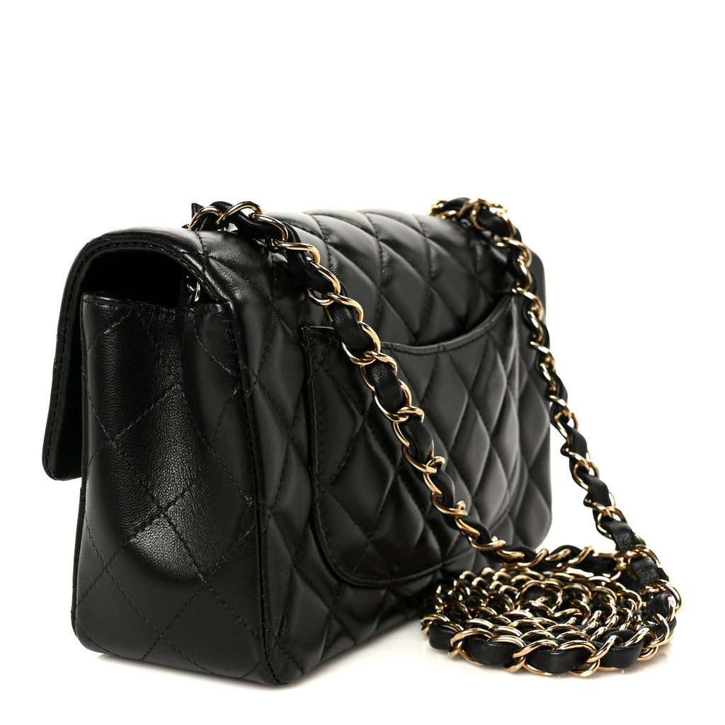Lambskin Quilted Mini Rectangular Flap Black