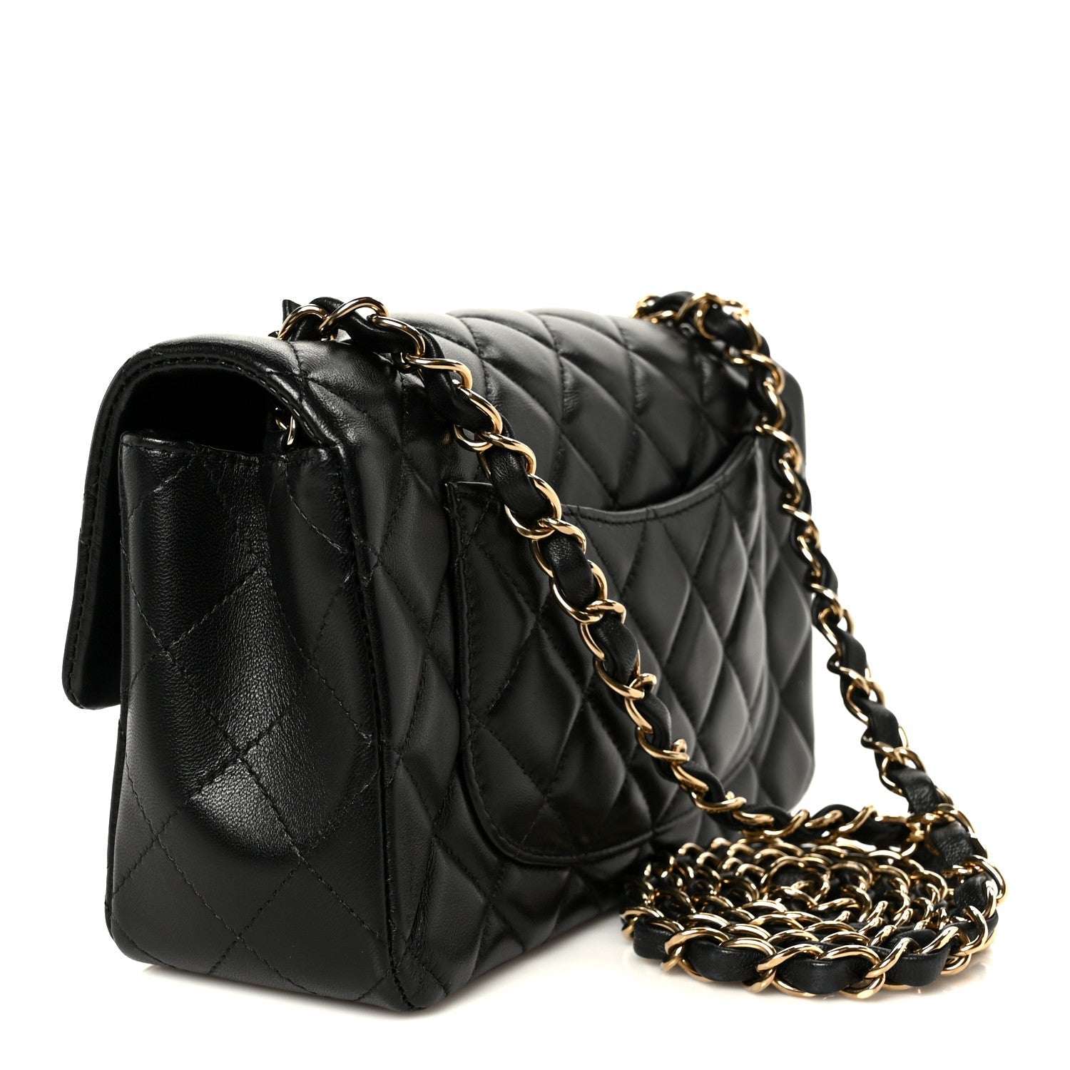 Lambskin Quilted Mini Rectangular Flap Black