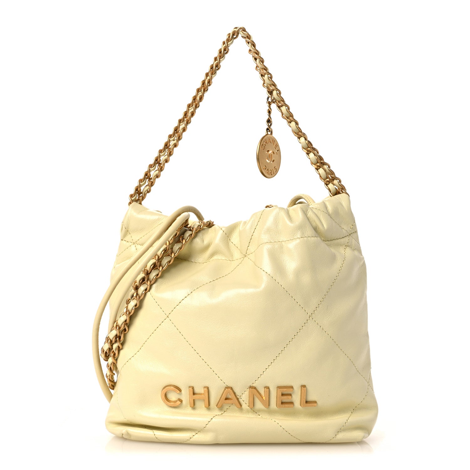 Shiny Calfskin Quilted Mini Chanel 22 Light Yellow