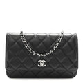 Lambskin Quilted CC Turnlock Wallet On Chain WOC Black