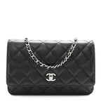 Lambskin Quilted CC Turnlock Wallet On Chain WOC Black