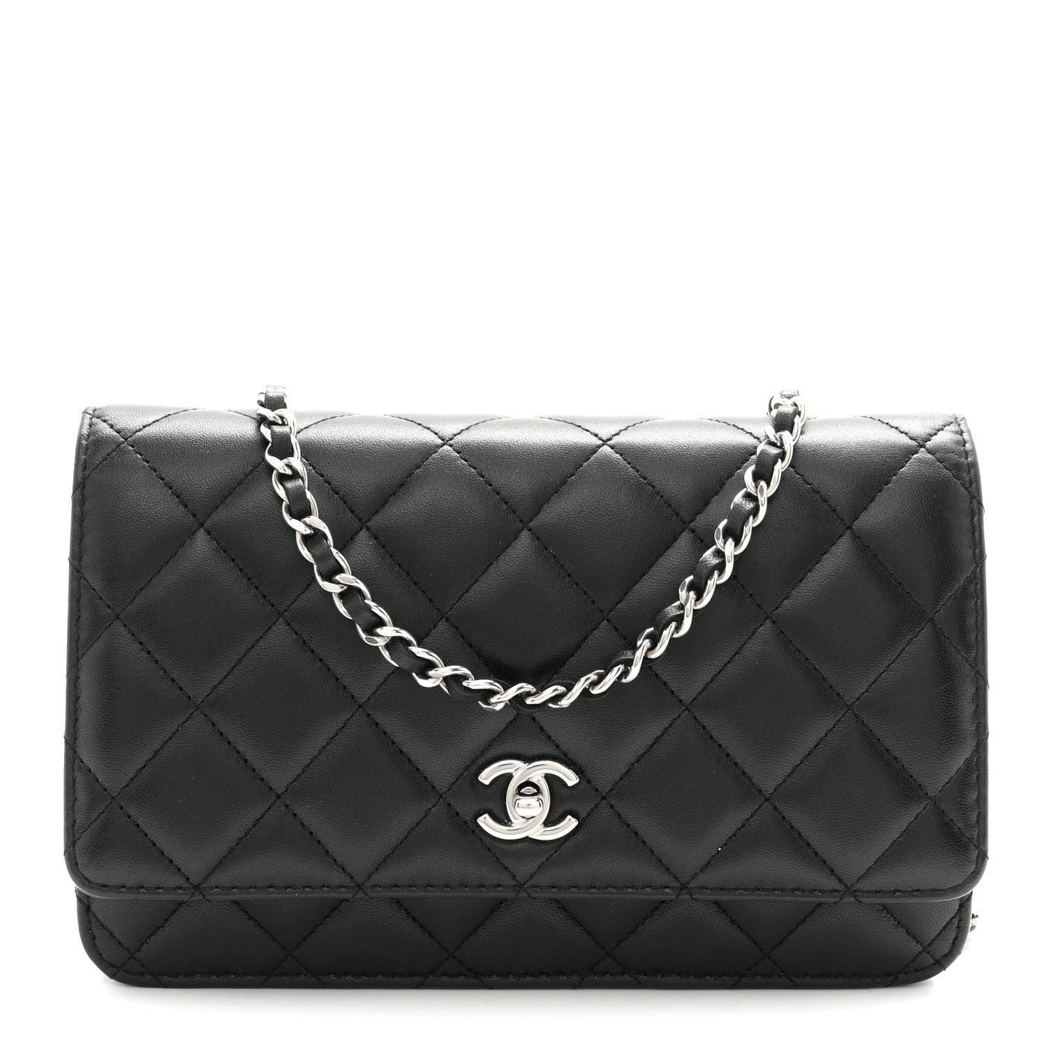 Lambskin Quilted CC Turnlock Wallet On Chain WOC Black