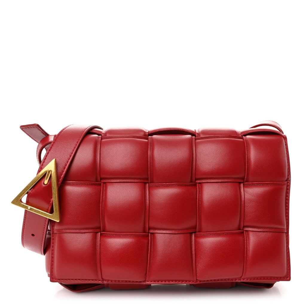 Nappa Maxi Intreccio Padded Cassette Crossbody Bag Dark Red