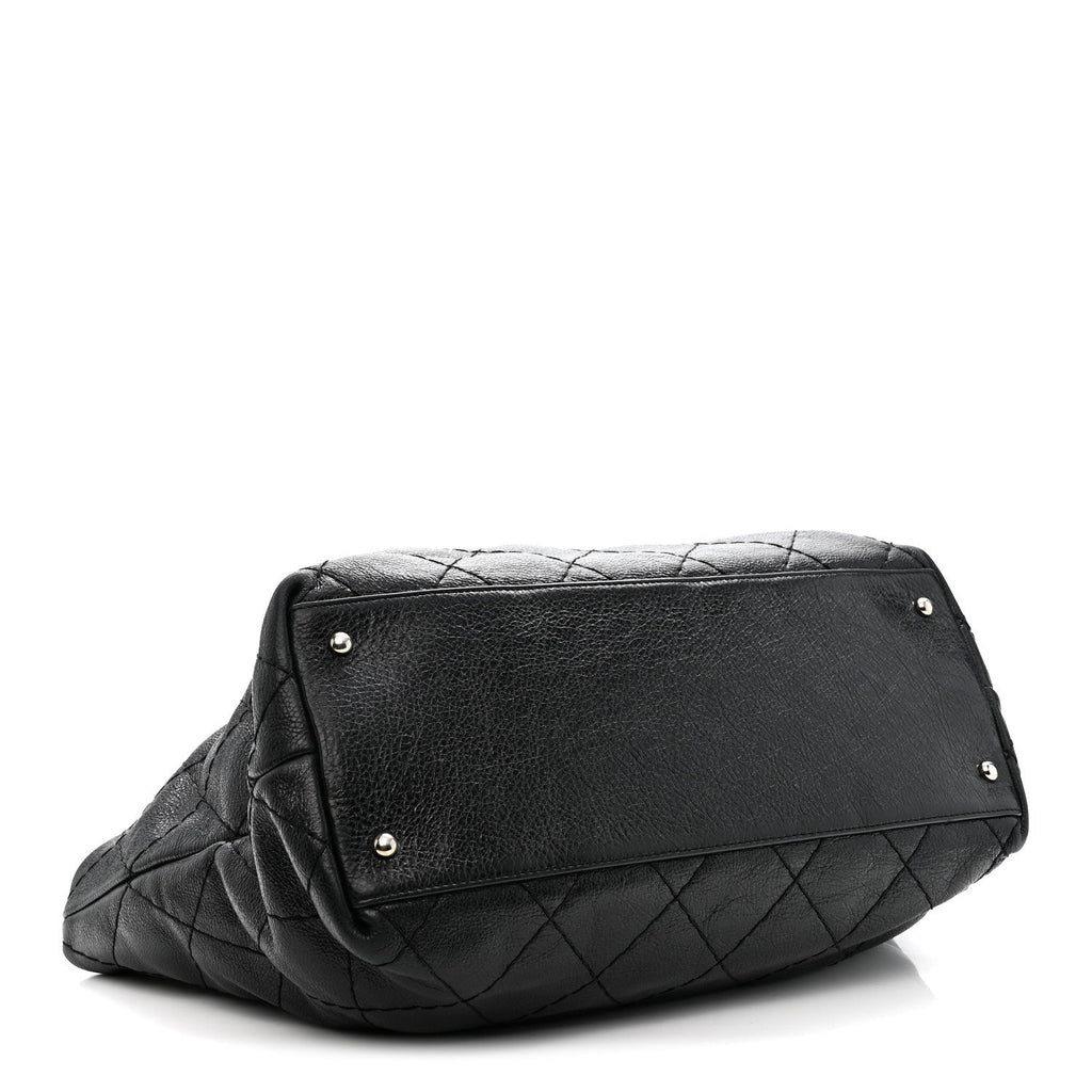 Glazed Calfskin Large On The Road Tote Black