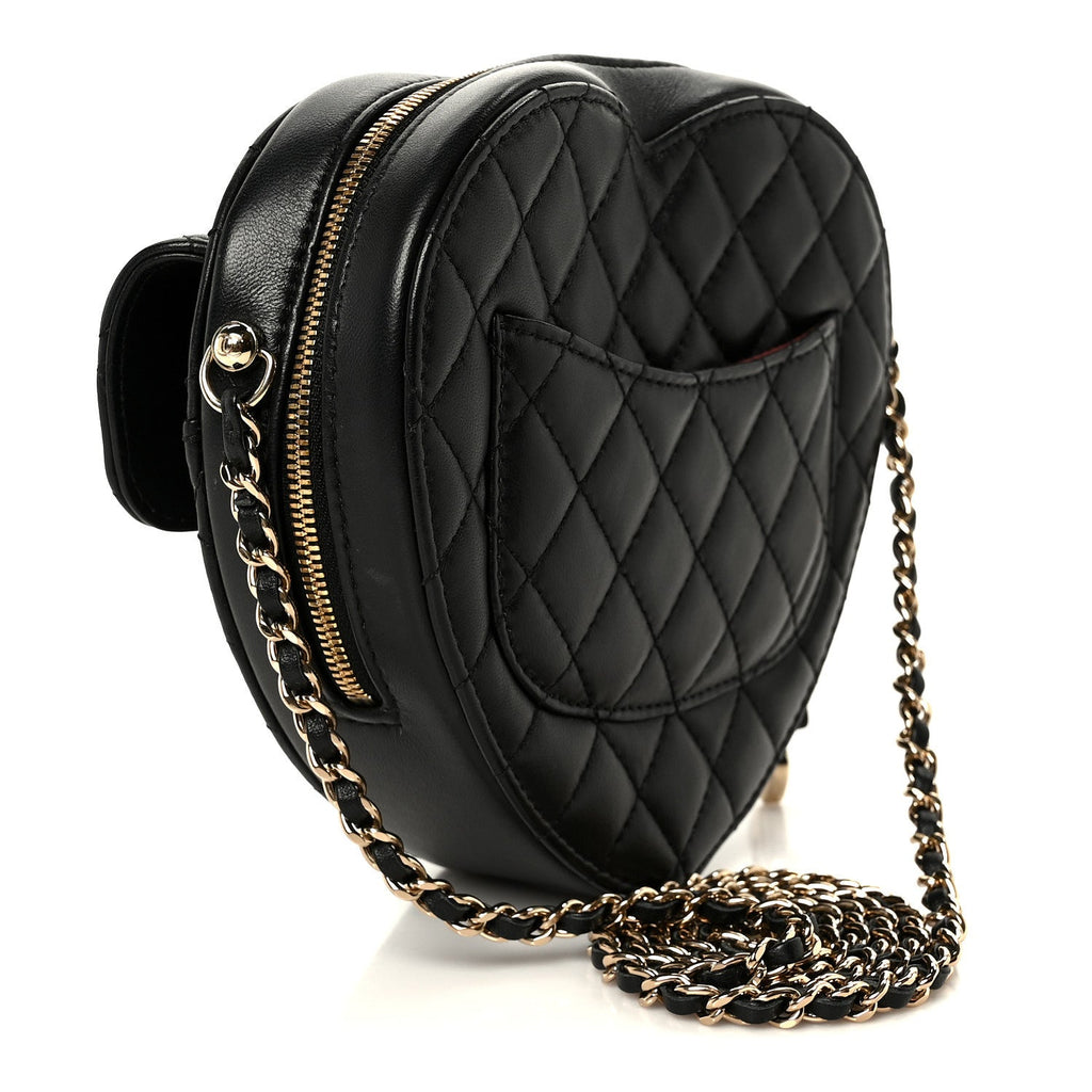 Lambskin Quilted CC In Love Heart Bag Black