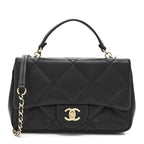 Lambskin Quilted Small Easy Carry Flap Black