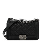 Lambskin Quilted Medium Boy Flap Black