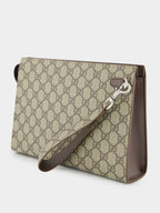 Beige GG Supreme Pouch with Brown Leather Trim