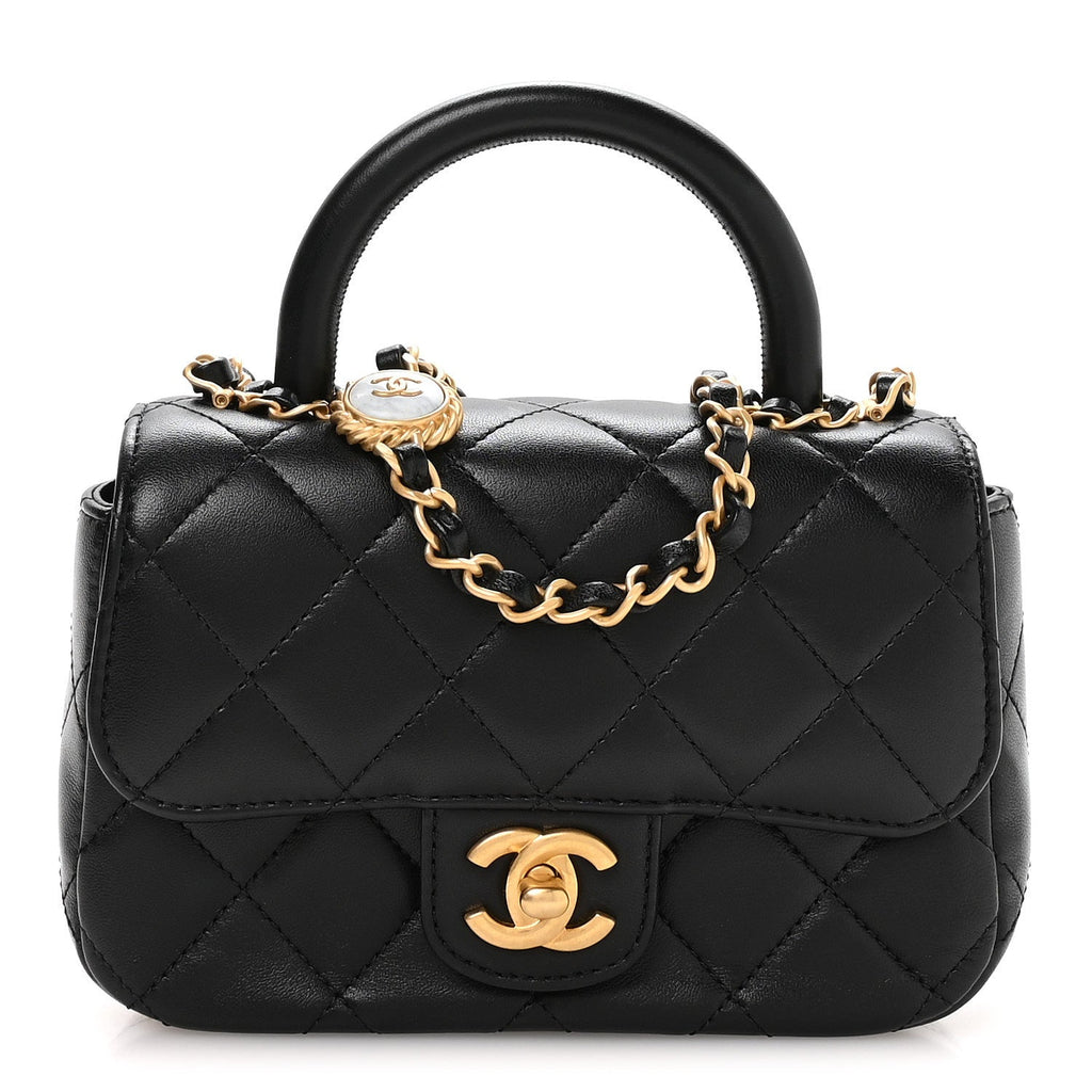 Lambskin Quilted Bijoux Chain Mini Top Handle Flap Black