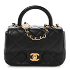 Lambskin Quilted Bijoux Chain Mini Top Handle Flap Black