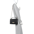 Grained Calfskin Quilted Medium Label Click Flap Bag Black