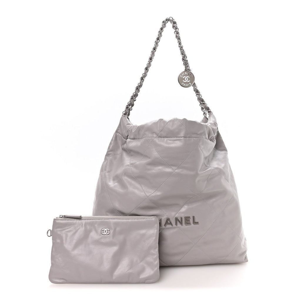 Shiny Calfskin Quilted Chanel 22 Grey
