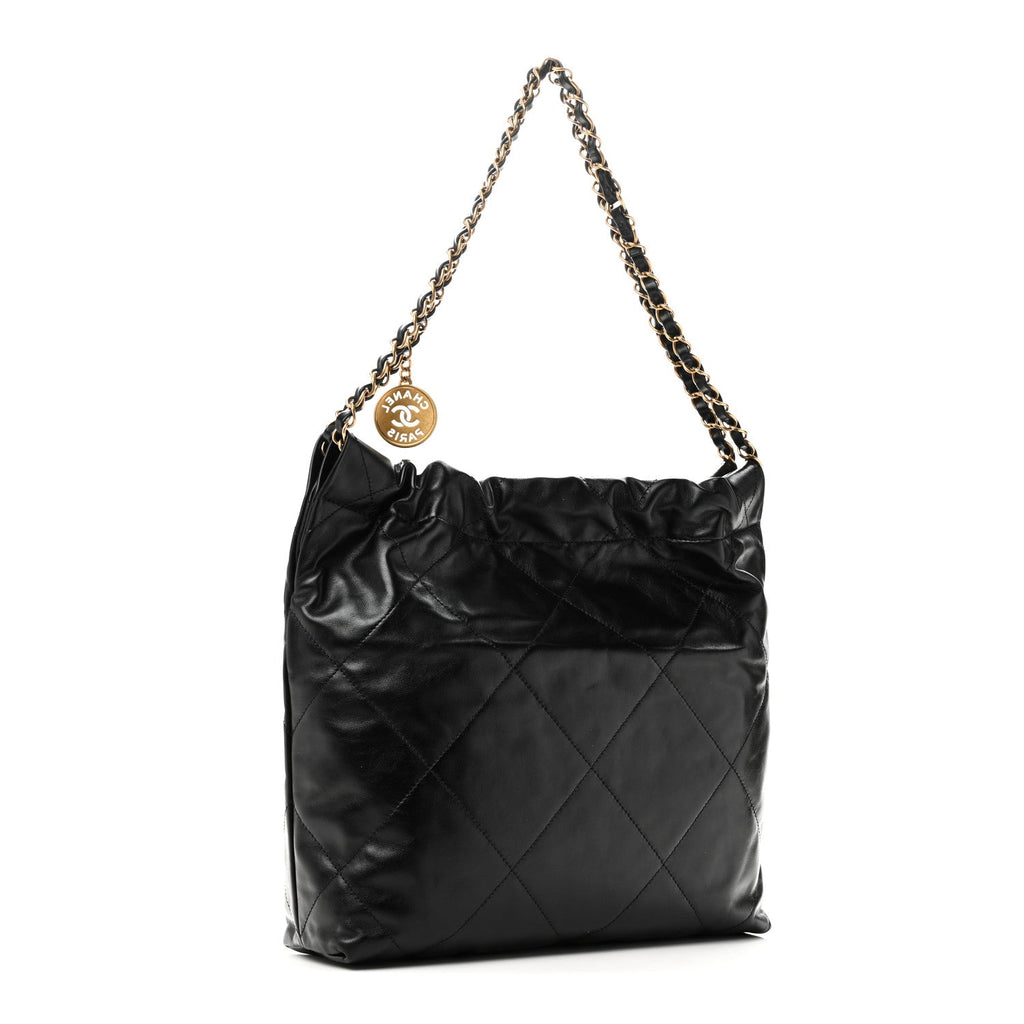 Shiny Calfskin Quilted Small Chanel 22 Black