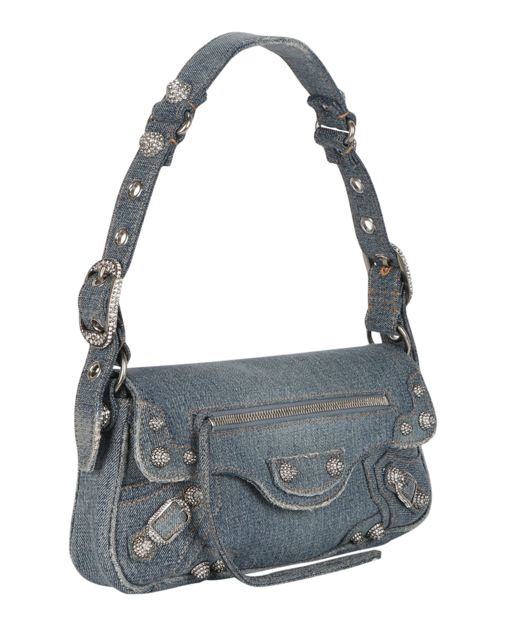 Balenciaga Womens Small Le Cagole Sling Shoulder Bag In Denim