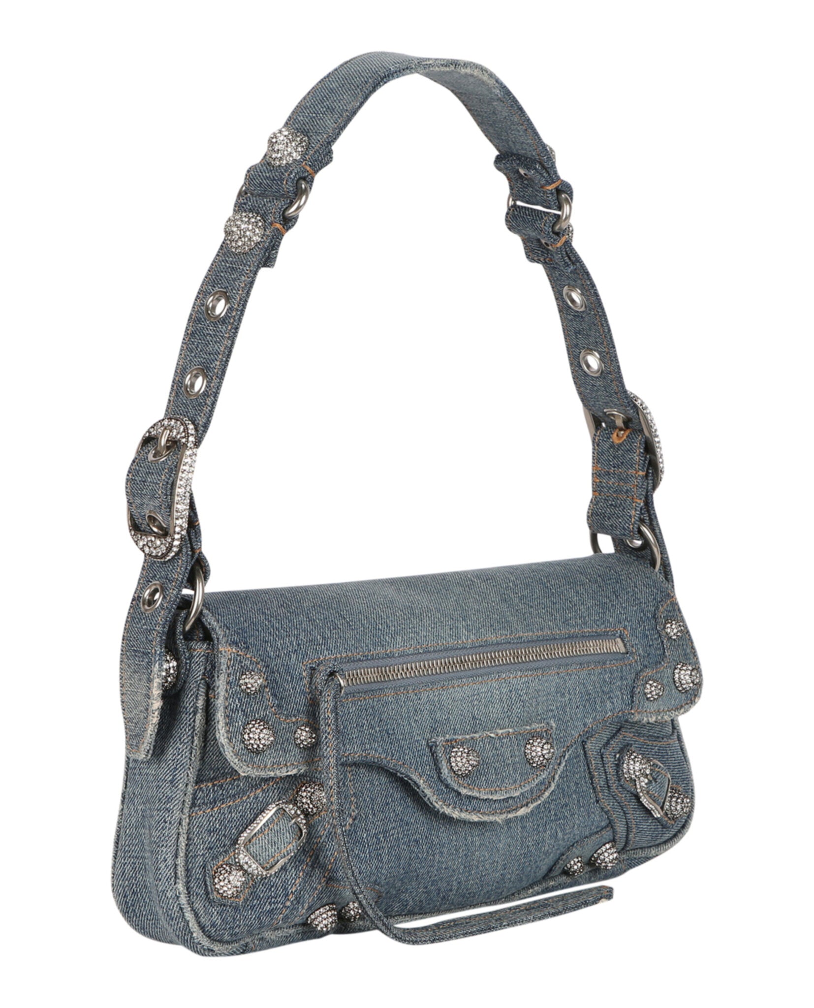 Balenciaga Womens Small Le Cagole Sling Shoulder Bag In Denim