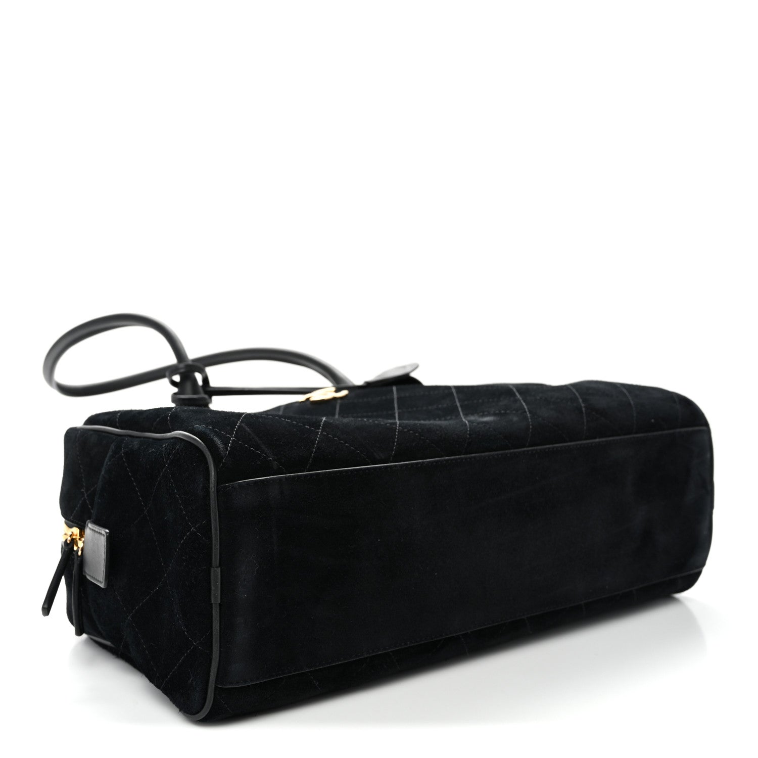 Suede Calfskin Large Perfect Bowling Bag Black