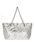 Balenciaga Womens Medium Metallized Quilted Crush Carry All Tote Bag