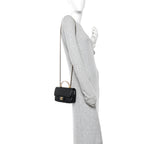Lambskin Resin Quilted Top Handle Flap Black