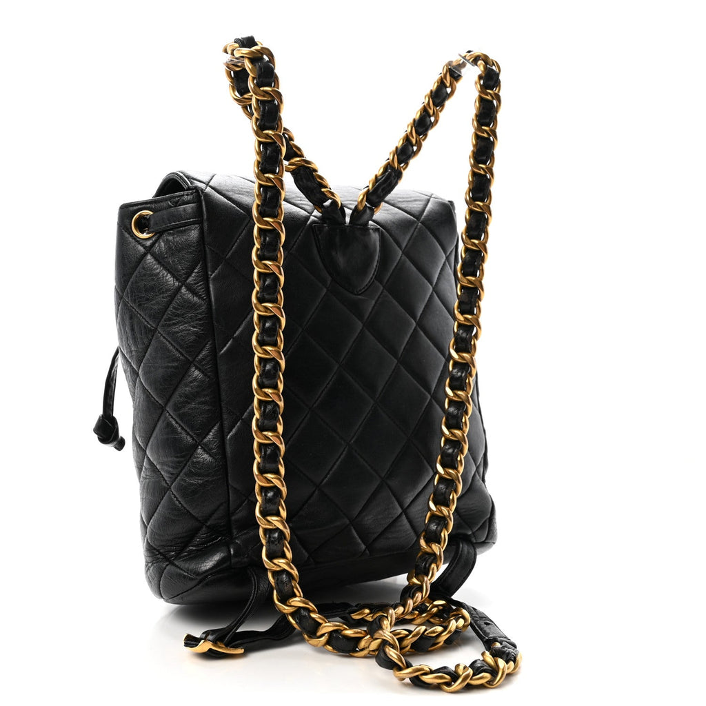 Lambskin Quilted Drawstring Backpack Black