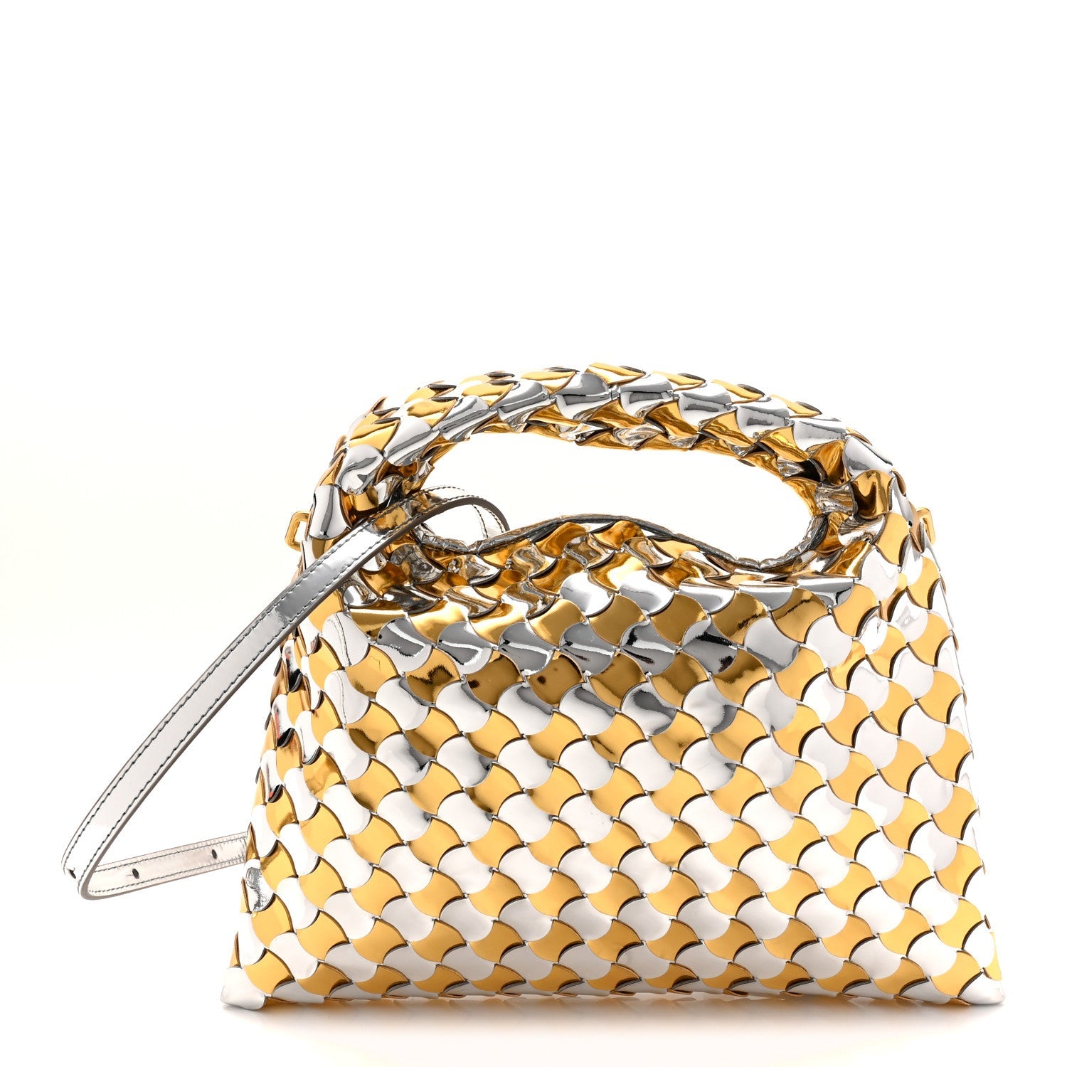 Metallic Lambskin Intrecciato Mini Hop Silver Gold