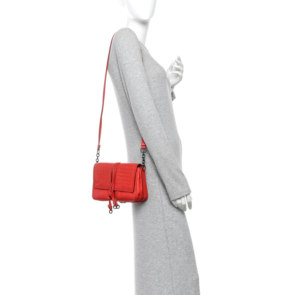Nappa Intrecciato Small Double Pocket Flap Red