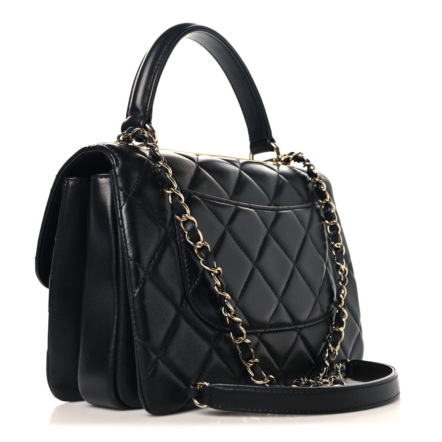 Lambskin Quilted Small Trendy CC Dual Handle Flap Bag Black
