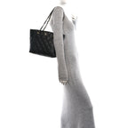 Caviar Quilted Small Shopping Tote Black