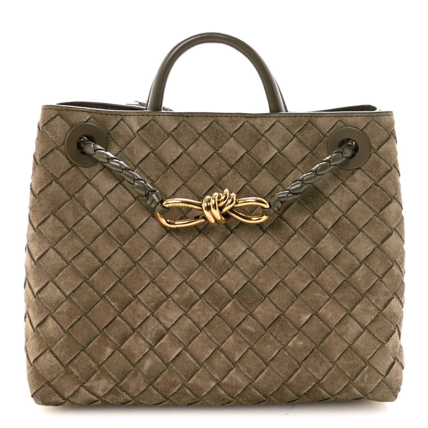 Suede Intrecciato Small Andiamo Shoulder Bag Cypress