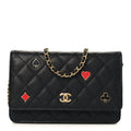 Caviar Quilted Enamel Coco Casino Wallet On Chain WOC Black