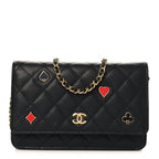 Caviar Quilted Enamel Coco Casino Wallet On Chain WOC Black