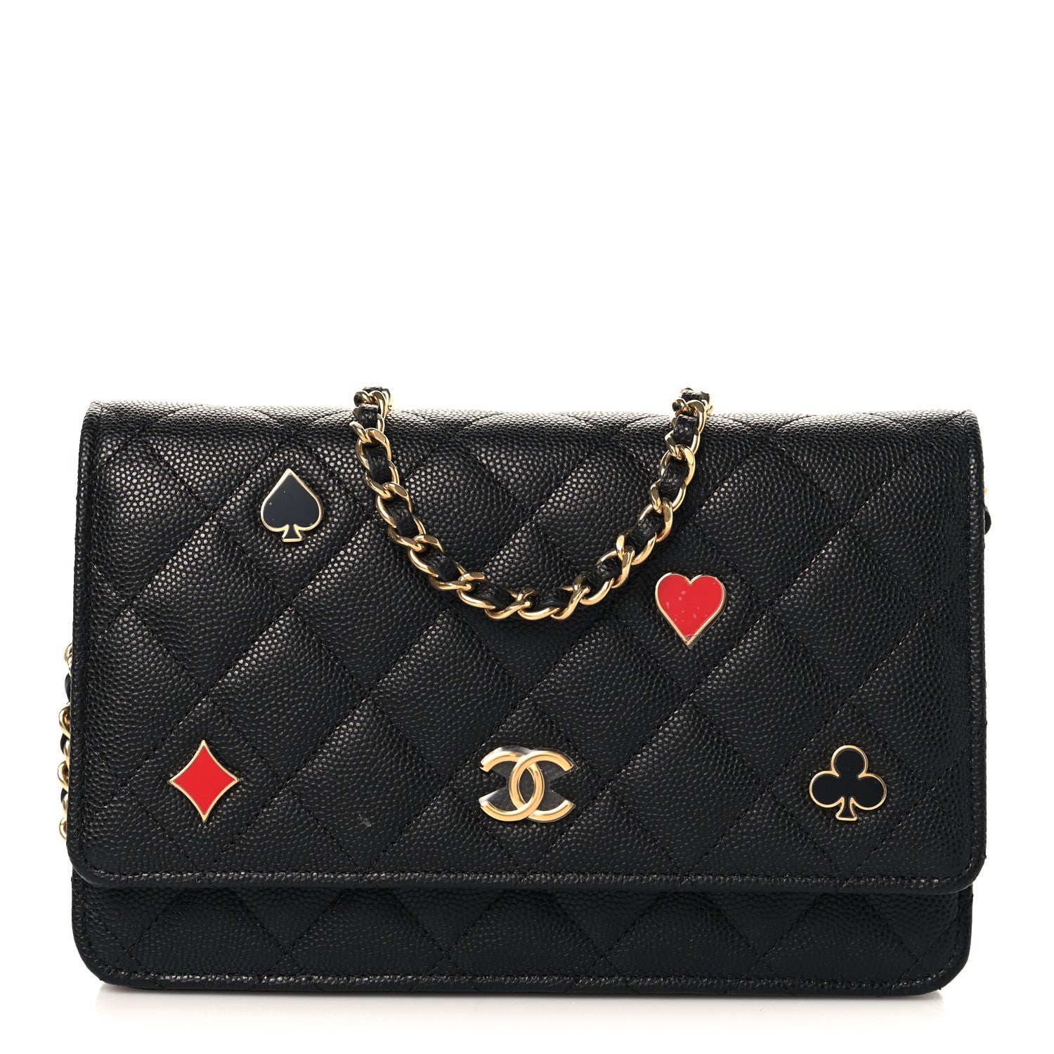 Caviar Quilted Enamel Coco Casino Wallet On Chain WOC Black