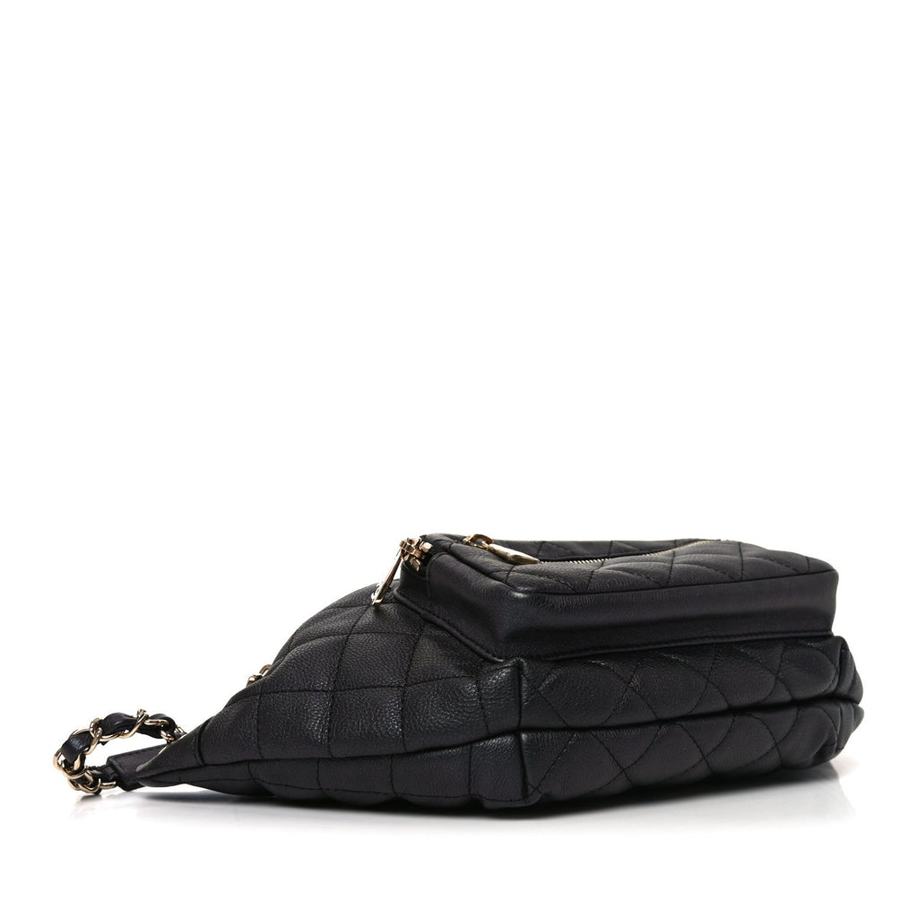 Iridescent Calfskin Quilted All About Waist Belt Bag Black
