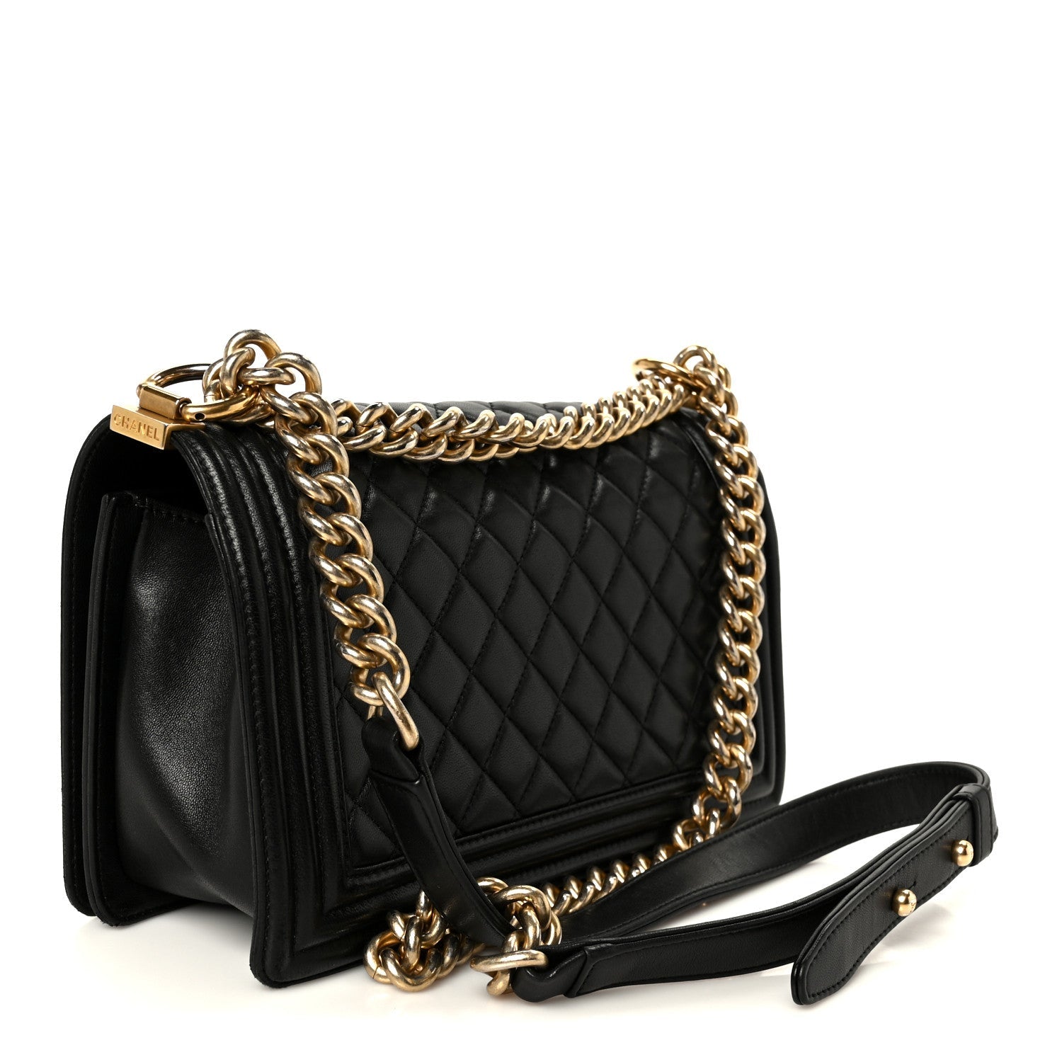 Lambskin Quilted Medium Boy Flap Black