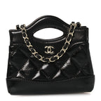 Shiny Lambskin Quilted Micro 31 Clutch With Chain Black