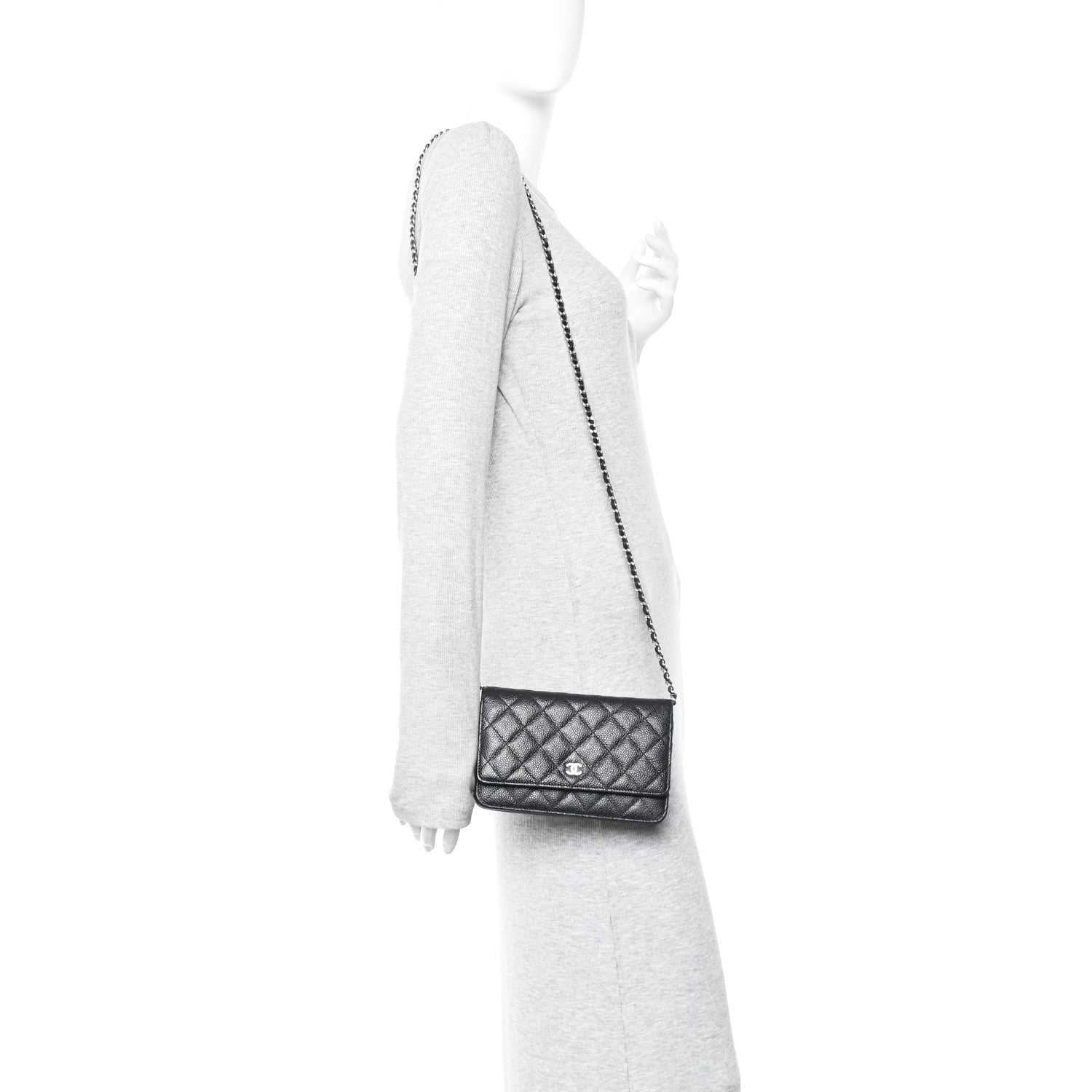 Caviar Quilted Wallet on Chain WOC Black