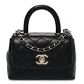 Caviar Quilted Coco Handle Clutch With Chain Black