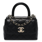 Caviar Quilted Coco Handle Clutch With Chain Black