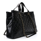 Snakeskin Glazed Calfskin Quilted Urban Mix Tote Black