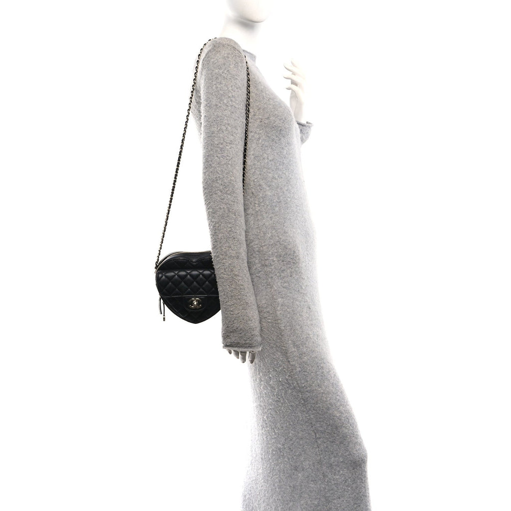 Lambskin Quilted CC In Love Heart Bag Black
