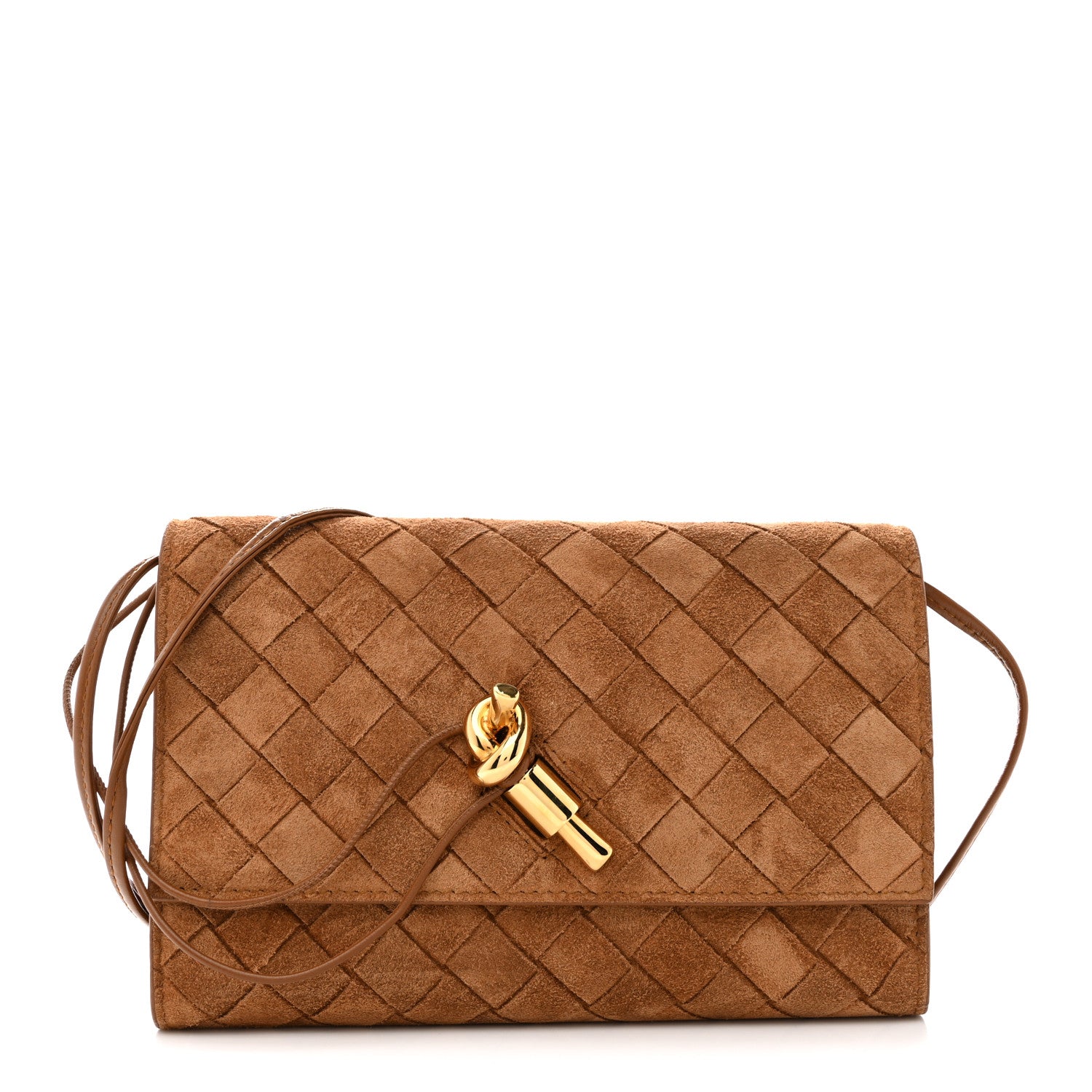 Suede Intrecciato Andiamo Pouch On Strap Amber