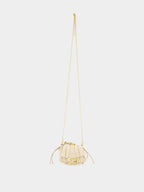White Nano Mamma Baguette in Pleated Leather
